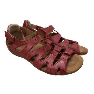 Earth Origins Red Leather Open-Toe Sandals Womens Size 7.5 Adjustable Straps Com
